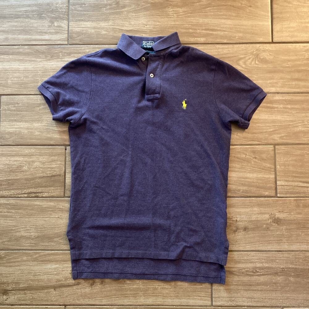 Vintage Polo Ralph Lauren Polo Shirt Men Small Purple Custom Fit Yellow Pony